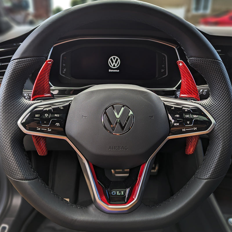 Real Carbon Fiber Paddle Shift Black / Red Fit For All Volkswagen