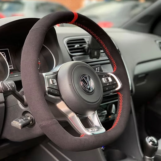 LECO Genuine Leather Steering Wheel Cover For VW Caddy 3 (2K, 2003-2010) – White Stitching, DIY Sew-On